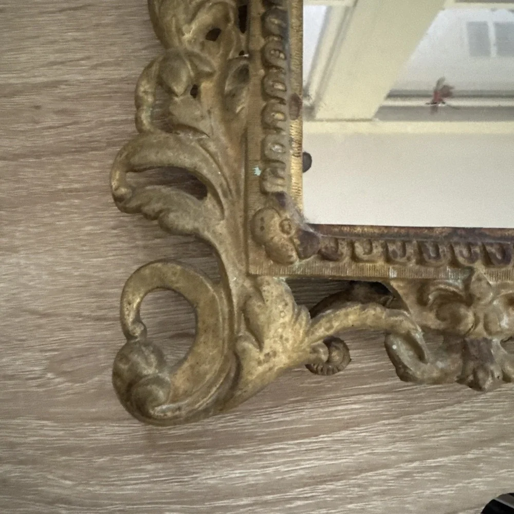 Antique Vtg Victorian Ornate Easel Picture Frame/Mirror Cast Iron Bronze Lion